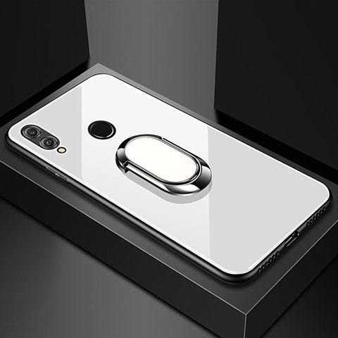 Custodia Silicone Specchio Laterale Cover con Magnetico Anello Supporto per Huawei Honor 8X Bianco