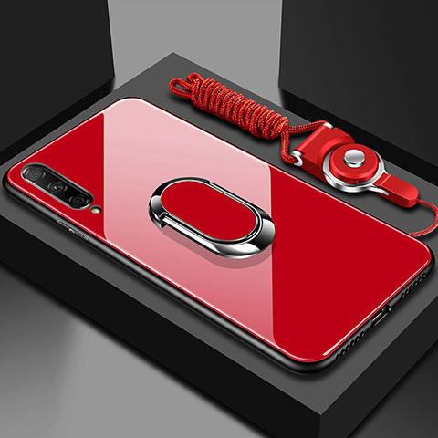 Custodia Silicone Specchio Laterale Cover con Magnetico Anello Supporto per Huawei Honor 9X Pro Rosso