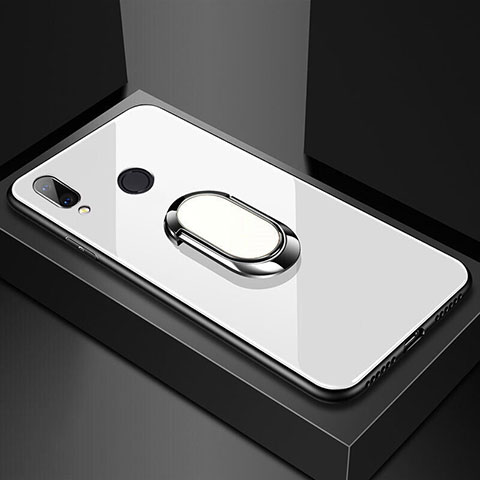 Custodia Silicone Specchio Laterale Cover con Magnetico Anello Supporto per Huawei Nova 3e Bianco