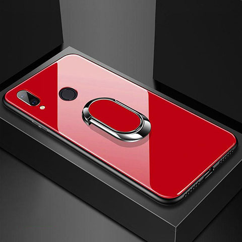 Custodia Silicone Specchio Laterale Cover con Magnetico Anello Supporto per Huawei Nova 3e Rosso