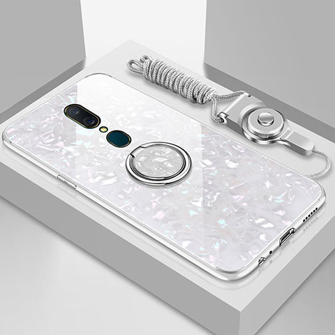 Custodia Silicone Specchio Laterale Cover con Magnetico Anello Supporto per Oppo A9X Bianco