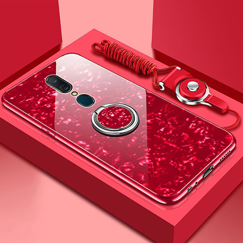 Custodia Silicone Specchio Laterale Cover con Magnetico Anello Supporto per Oppo A9X Rosso