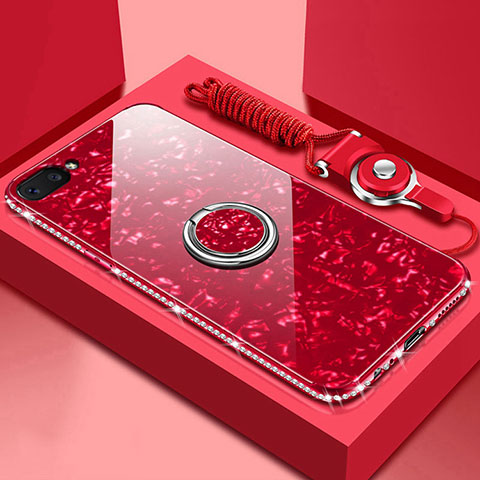 Custodia Silicone Specchio Laterale Cover con Magnetico Anello Supporto per Oppo AX5 Rosso