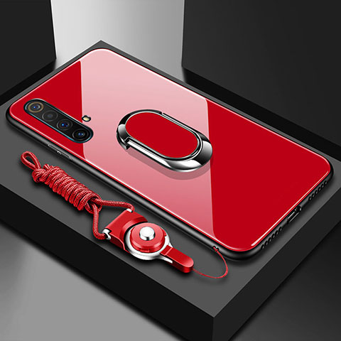 Custodia Silicone Specchio Laterale Cover con Magnetico Anello Supporto per Realme X50 5G Rosso