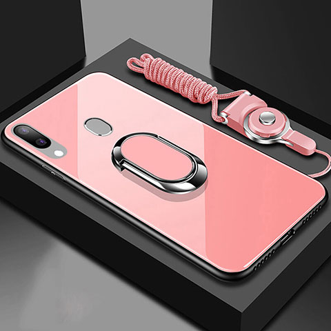Custodia Silicone Specchio Laterale Cover con Magnetico Anello Supporto per Samsung Galaxy A40 Oro Rosa