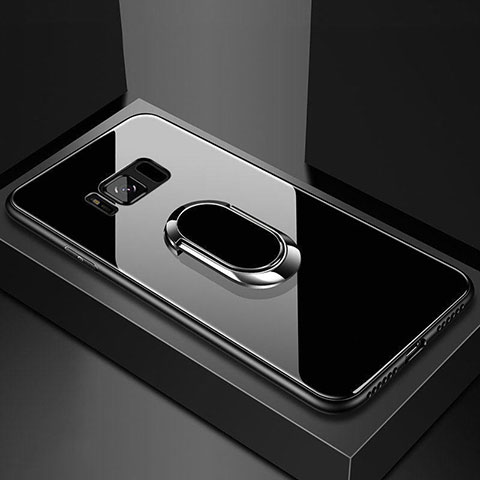 Custodia Silicone Specchio Laterale Cover con Magnetico Anello Supporto per Samsung Galaxy S8 Nero