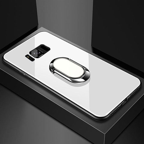 Custodia Silicone Specchio Laterale Cover con Magnetico Anello Supporto per Samsung Galaxy S8 Plus Bianco