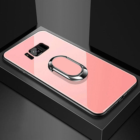 Custodia Silicone Specchio Laterale Cover con Magnetico Anello Supporto per Samsung Galaxy S8 Plus Oro Rosa