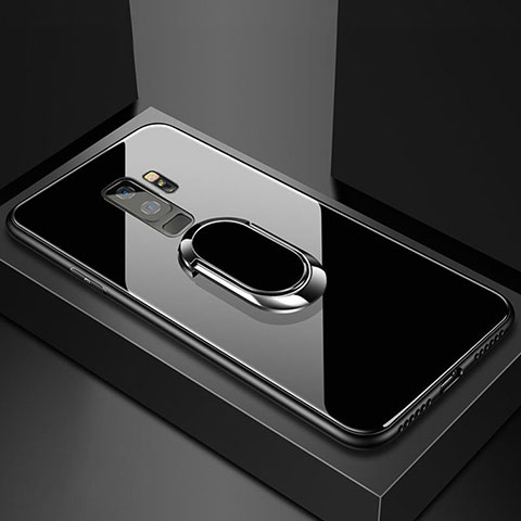 Custodia Silicone Specchio Laterale Cover con Magnetico Anello Supporto per Samsung Galaxy S9 Plus Nero