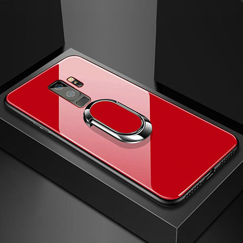 Custodia Silicone Specchio Laterale Cover con Magnetico Anello Supporto per Samsung Galaxy S9 Plus Rosso