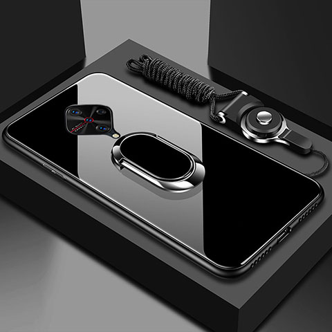 Custodia Silicone Specchio Laterale Cover con Magnetico Anello Supporto per Vivo X50 Lite Nero