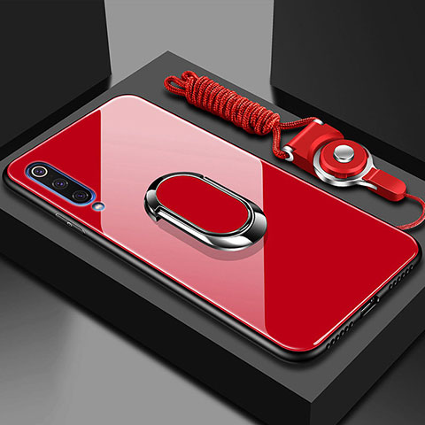 Custodia Silicone Specchio Laterale Cover con Magnetico Anello Supporto per Xiaomi CC9e Rosso