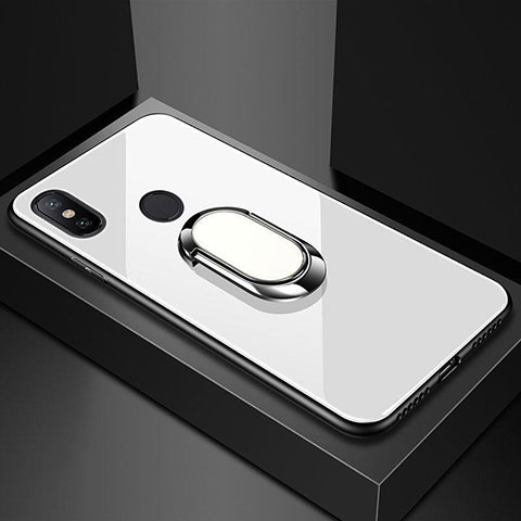 Custodia Silicone Specchio Laterale Cover con Magnetico Anello Supporto per Xiaomi Mi 8 Bianco