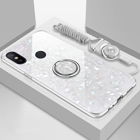 Custodia Silicone Specchio Laterale Cover con Magnetico Anello Supporto per Xiaomi Mi A2 Lite Bianco