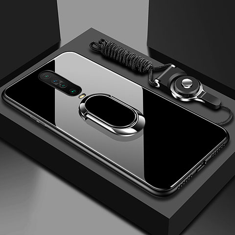 Custodia Silicone Specchio Laterale Cover con Magnetico Anello Supporto per Xiaomi Redmi K30i 5G Nero