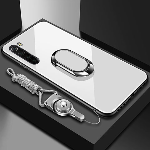Custodia Silicone Specchio Laterale Cover con Magnetico Anello Supporto per Xiaomi Redmi Note 8 Bianco