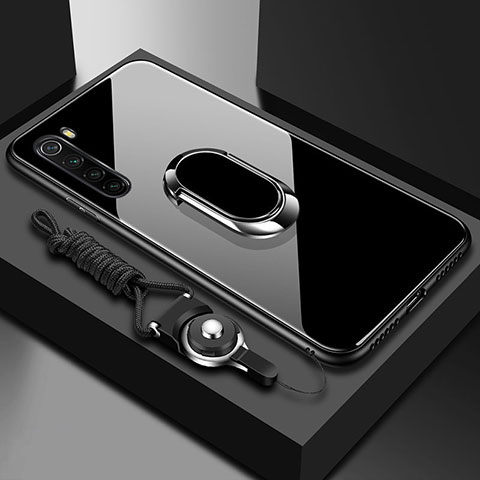 Custodia Silicone Specchio Laterale Cover con Magnetico Anello Supporto per Xiaomi Redmi Note 8 Nero