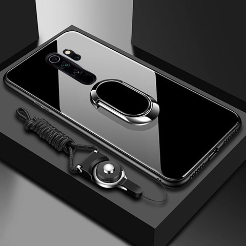 Custodia Silicone Specchio Laterale Cover con Magnetico Anello Supporto per Xiaomi Redmi Note 8 Pro Nero