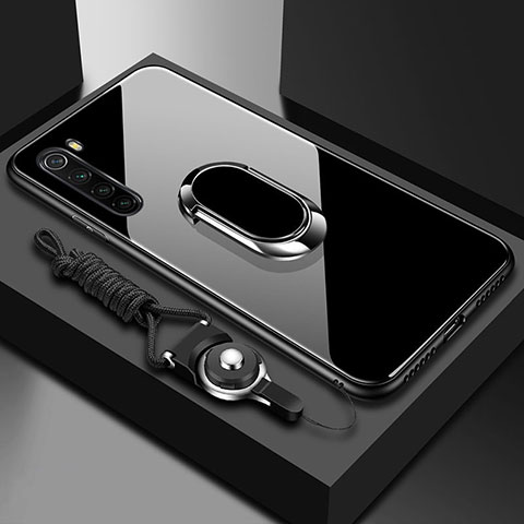 Custodia Silicone Specchio Laterale Cover con Magnetico Anello Supporto per Xiaomi Redmi Note 8T Nero