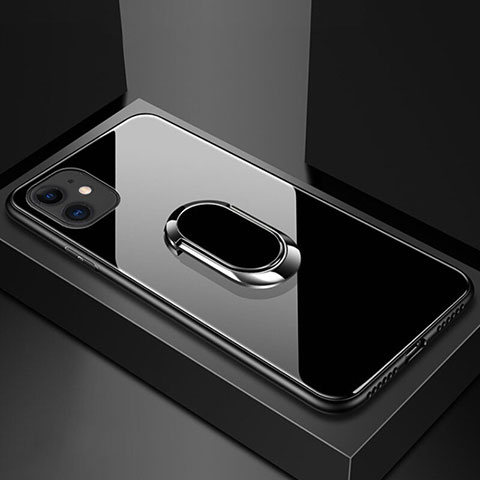 Custodia Silicone Specchio Laterale Cover con Magnetico Anello Supporto T01 per Apple iPhone 11 Nero