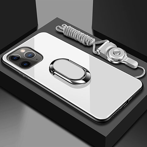 Custodia Silicone Specchio Laterale Cover con Magnetico Anello Supporto T01 per Apple iPhone 11 Pro Bianco