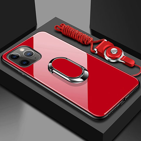 Custodia Silicone Specchio Laterale Cover con Magnetico Anello Supporto T01 per Apple iPhone 11 Pro Max Rosso