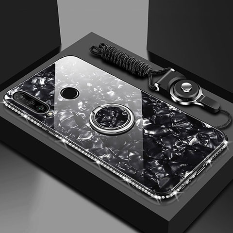 Custodia Silicone Specchio Laterale Cover con Magnetico Anello Supporto T01 per Huawei Honor 20E Nero