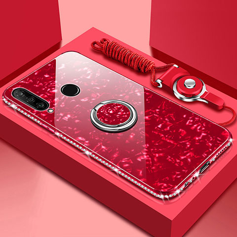 Custodia Silicone Specchio Laterale Cover con Magnetico Anello Supporto T01 per Huawei Honor 20i Rosso