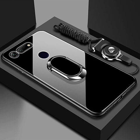 Custodia Silicone Specchio Laterale Cover con Magnetico Anello Supporto T01 per Huawei Honor V20 Nero