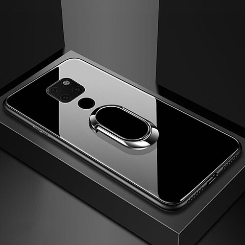 Custodia Silicone Specchio Laterale Cover con Magnetico Anello Supporto T01 per Huawei Mate 20 X 5G Nero
