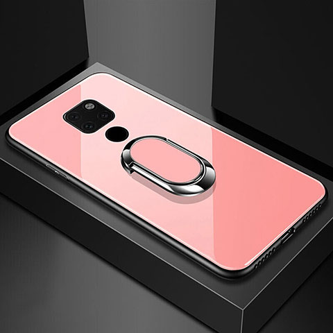 Custodia Silicone Specchio Laterale Cover con Magnetico Anello Supporto T01 per Huawei Mate 20 X 5G Rosa