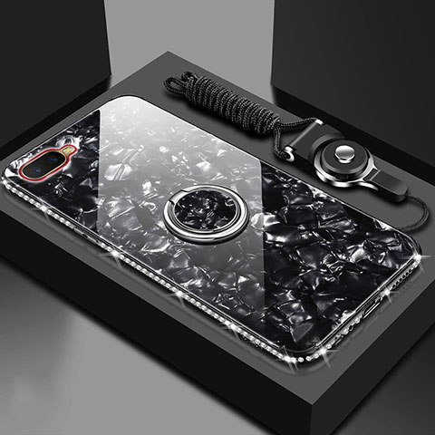 Custodia Silicone Specchio Laterale Cover con Magnetico Anello Supporto T01 per Oppo R15X Nero