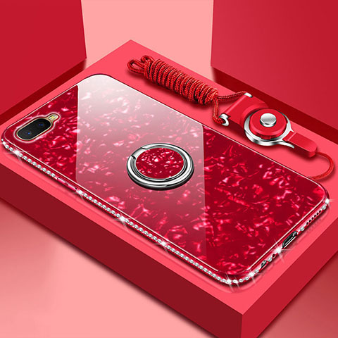 Custodia Silicone Specchio Laterale Cover con Magnetico Anello Supporto T01 per Oppo R15X Rosso