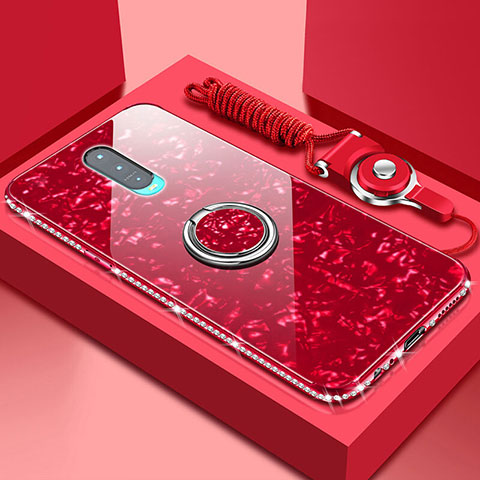 Custodia Silicone Specchio Laterale Cover con Magnetico Anello Supporto T01 per Oppo R17 Pro Rosso