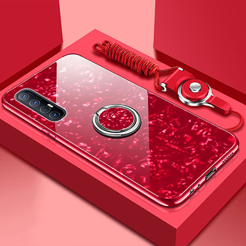 Custodia Silicone Specchio Laterale Cover con Magnetico Anello Supporto T01 per Oppo Reno3 Pro Rosso