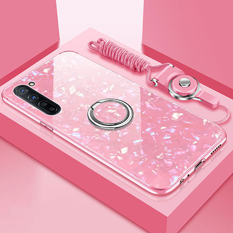 Custodia Silicone Specchio Laterale Cover con Magnetico Anello Supporto T01 per Oppo Reno3 Rosa