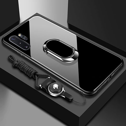 Custodia Silicone Specchio Laterale Cover con Magnetico Anello Supporto T01 per Samsung Galaxy Note 10 Plus 5G Nero