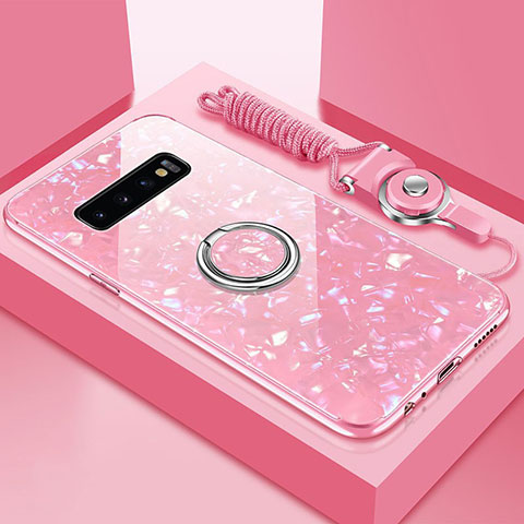 Custodia Silicone Specchio Laterale Cover con Magnetico Anello Supporto T01 per Samsung Galaxy S10 5G Rosa