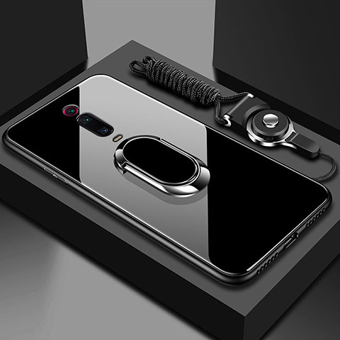 Custodia Silicone Specchio Laterale Cover con Magnetico Anello Supporto T01 per Xiaomi Mi 9T Nero