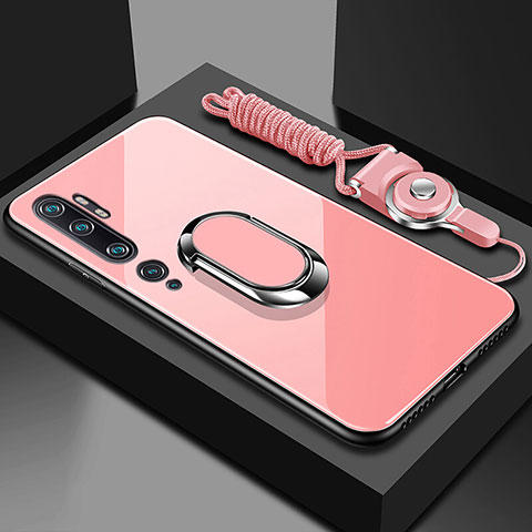 Custodia Silicone Specchio Laterale Cover con Magnetico Anello Supporto T01 per Xiaomi Mi Note 10 Pro Rosa