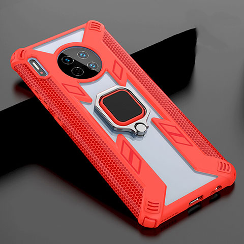 Custodia Silicone Specchio Laterale Cover con Magnetico Anello Supporto T02 per Huawei Mate 30 5G Rosso