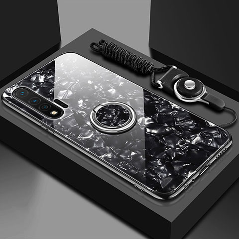 Custodia Silicone Specchio Laterale Cover con Magnetico Anello Supporto T02 per Huawei Nova 6 Nero