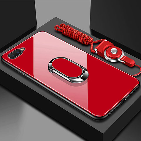 Custodia Silicone Specchio Laterale Cover con Magnetico Anello Supporto T02 per Oppo R17 Neo Rosso