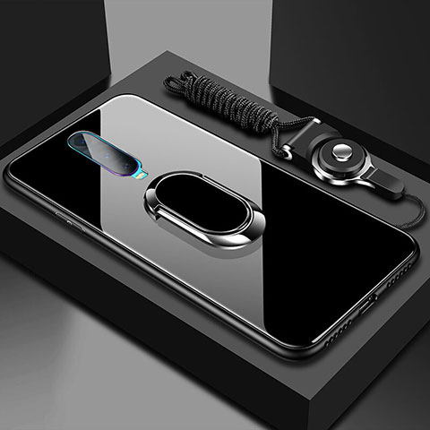 Custodia Silicone Specchio Laterale Cover con Magnetico Anello Supporto T02 per Oppo RX17 Pro Nero