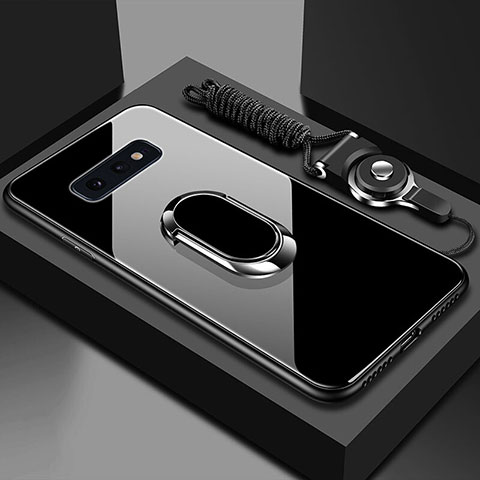 Custodia Silicone Specchio Laterale Cover con Magnetico Anello Supporto T02 per Samsung Galaxy S10e Nero