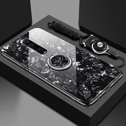 Custodia Silicone Specchio Laterale Cover con Magnetico Anello Supporto T02 per Xiaomi Mi 9T Pro Nero