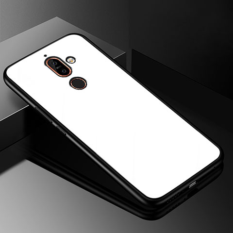 Custodia Silicone Specchio Laterale Cover M01 per Nokia 7 Plus Bianco