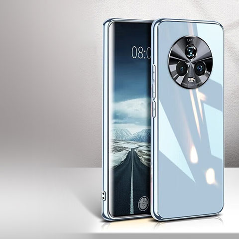 Custodia Silicone Specchio Laterale Cover per Huawei Honor Magic5 5G Azzurro