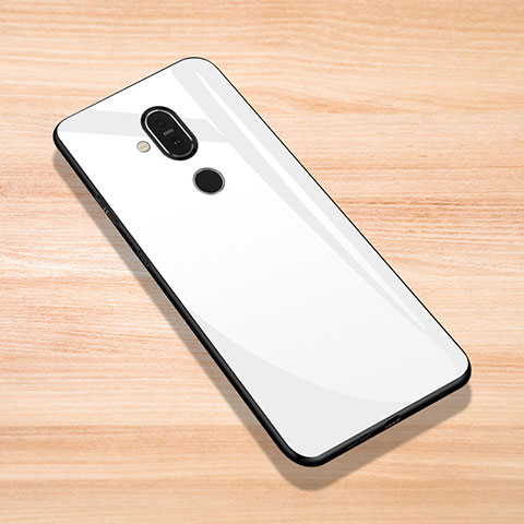 Custodia Silicone Specchio Laterale Cover per Nokia 7.1 Plus Bianco