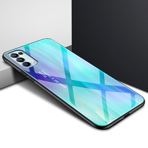 Custodia Silicone Specchio Laterale Cover per Oppo Reno5 Pro 5G Ciano